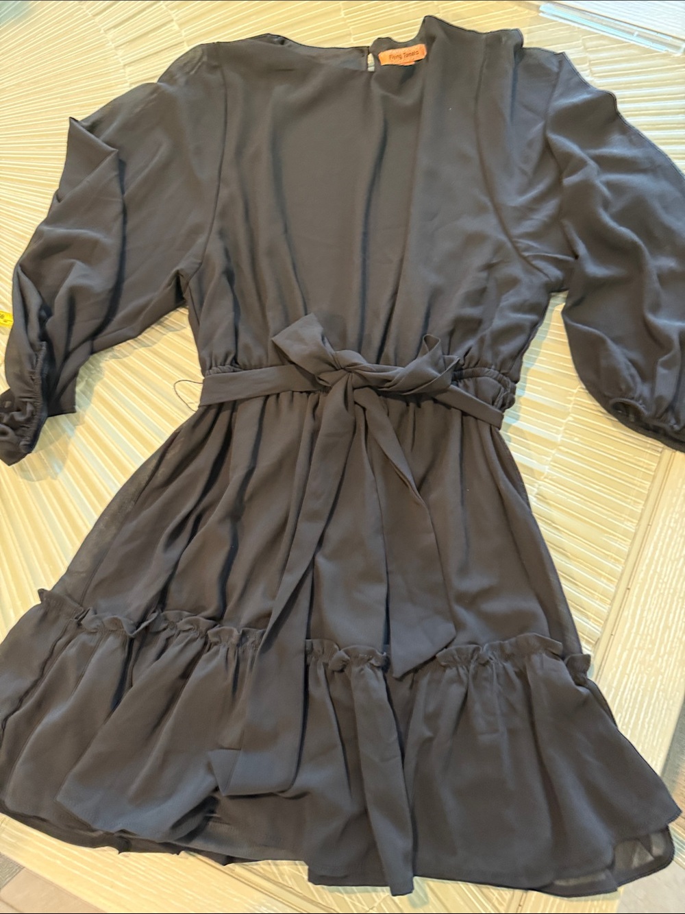 Flying Tomato Black Mini Dress with Waist Tie